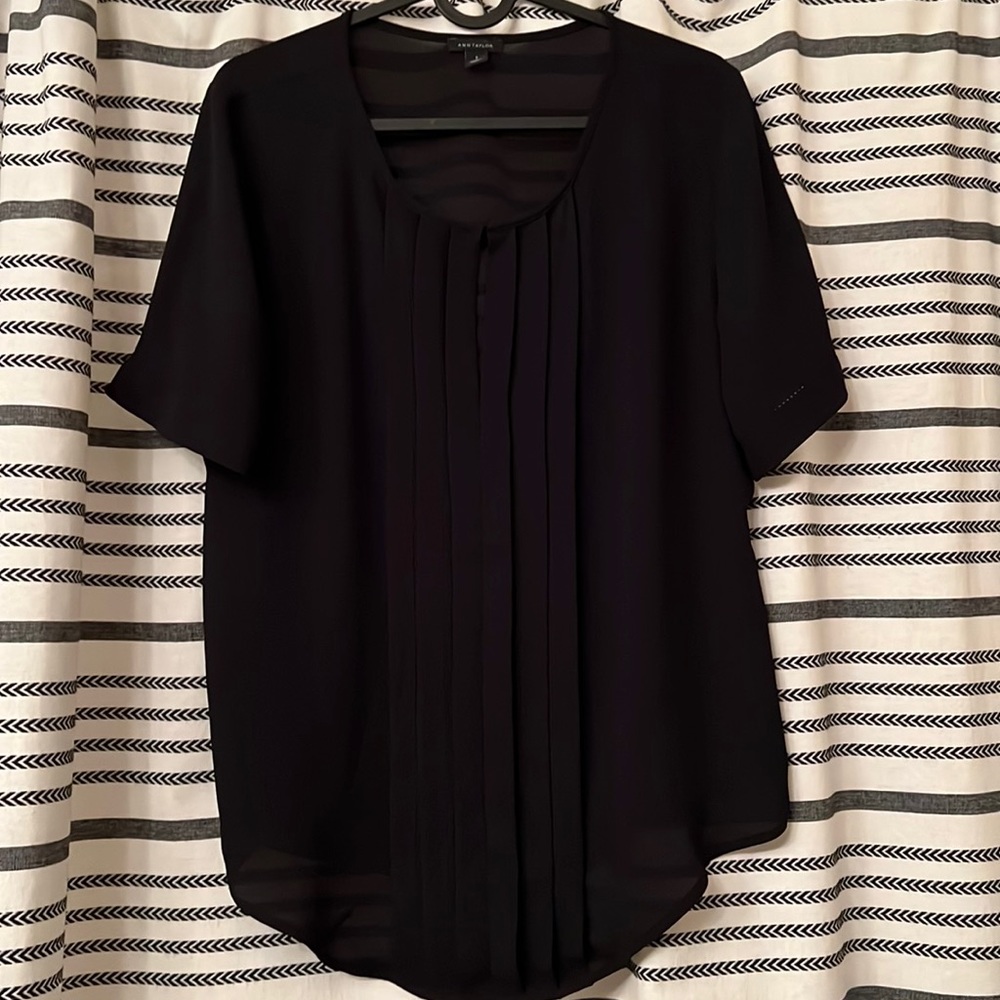 Ann Taylor Black Pleated Blouse